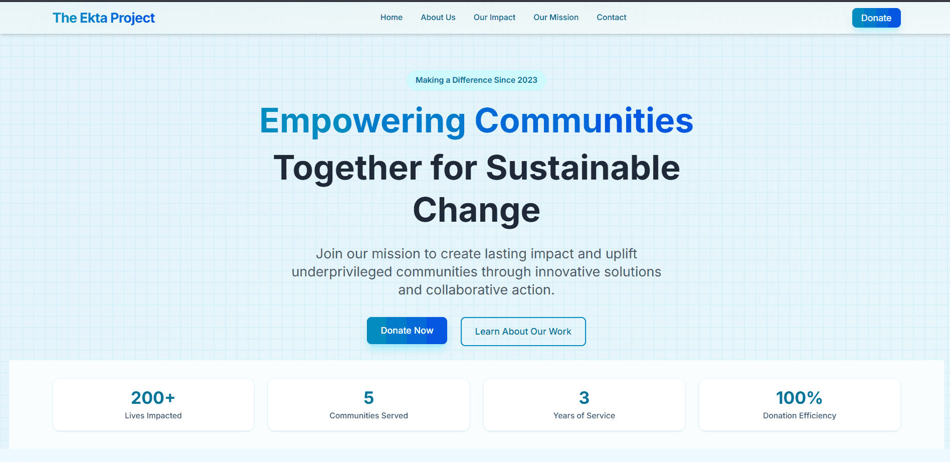Interface for The Ekta Project NGO Website