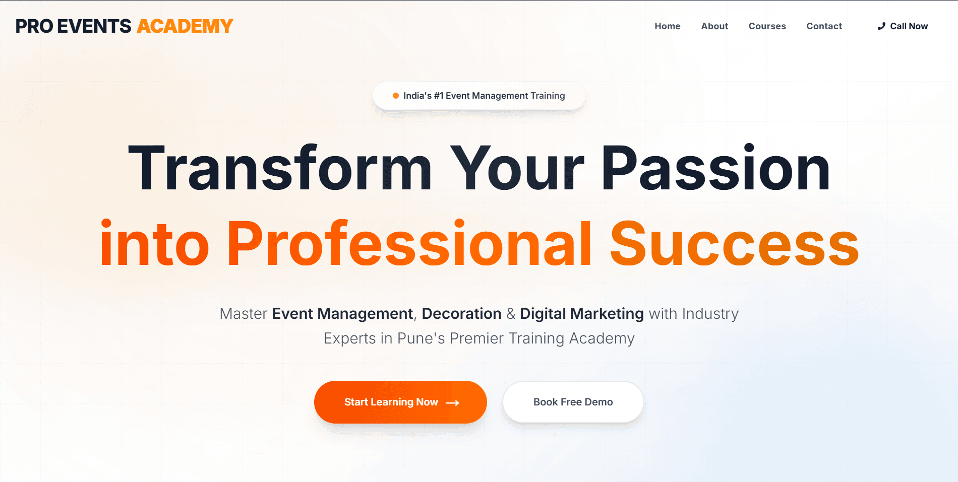 Interface for Events Academy Website