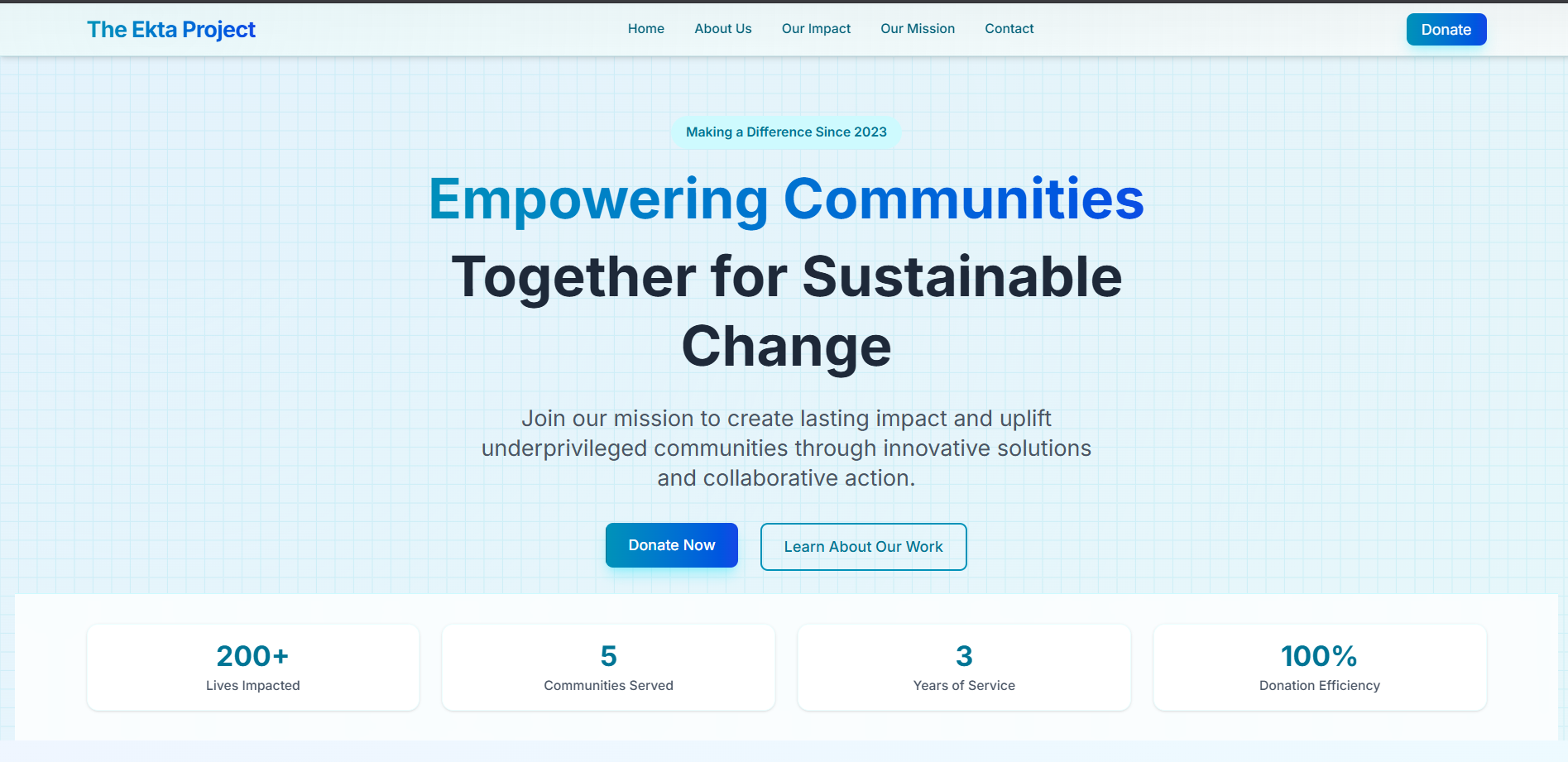 Interface for The Ekta Project NGO Website