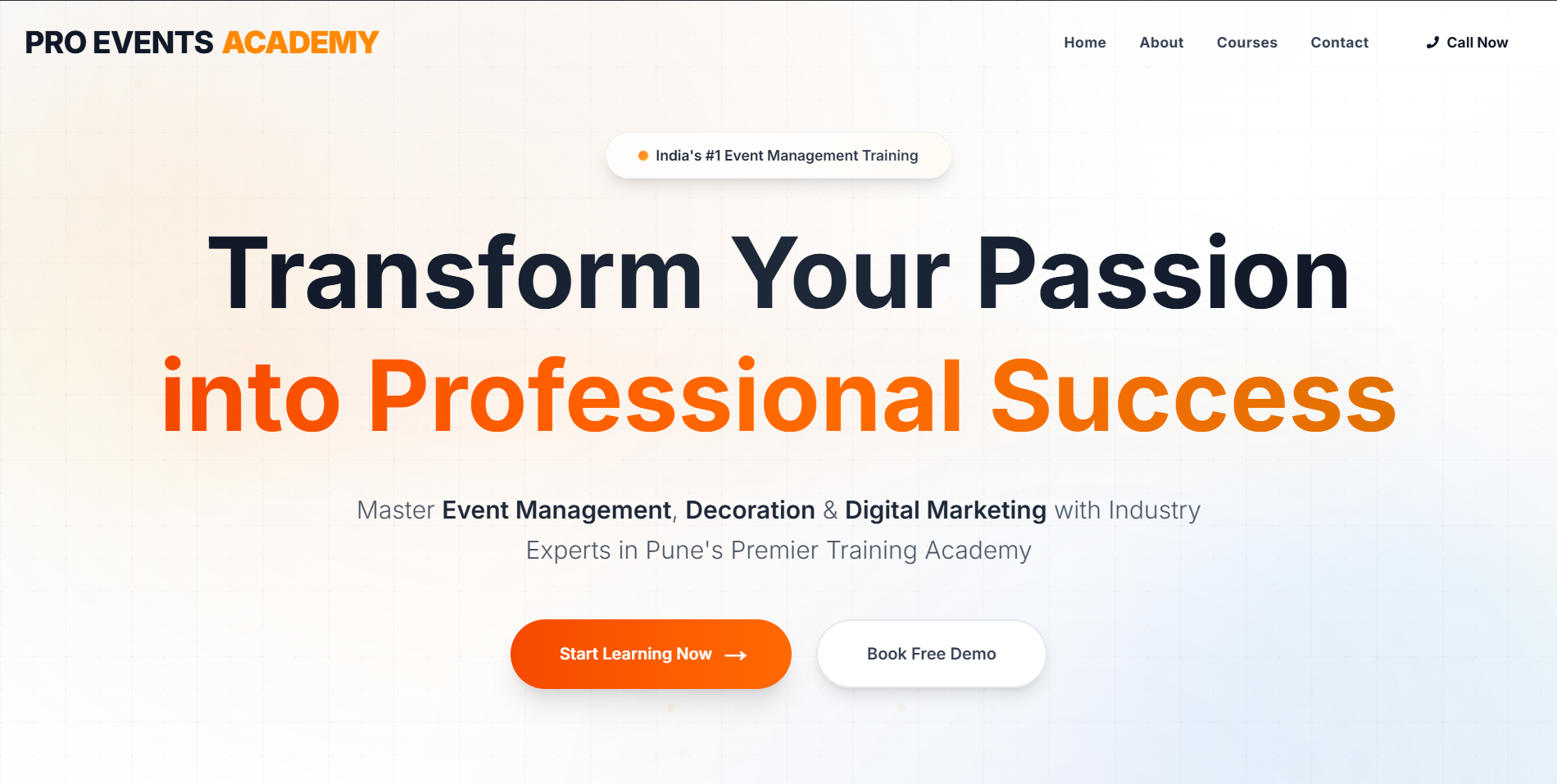 Interface for Events Academy Website